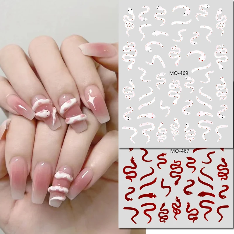 

5d Embossed Nail Art Stickers Jelly Dottings Pink Red Black Snakes Sliders Decals Decorated Nail Manicures