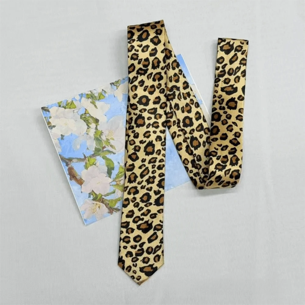 Retro Print Design Striped Tie Trendy Pattern Hand Tie Leopard Print Tie Casual Style 5cm Wide Narrow Tie Unisex