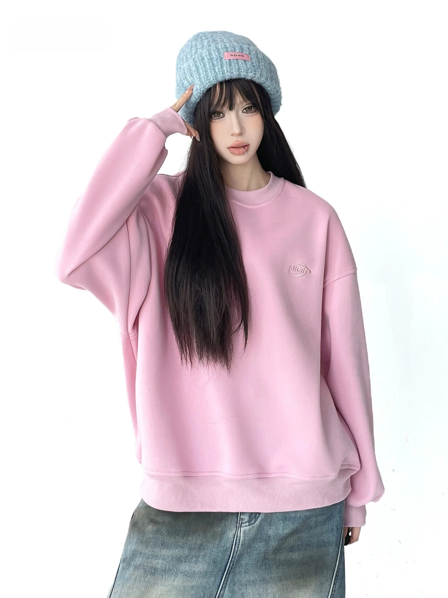 

Women's Fce Lined Hoodie round Ne Loose Fit Comfortable Winter New Sle Faionable Overhead irt Street Sle Long Sl...