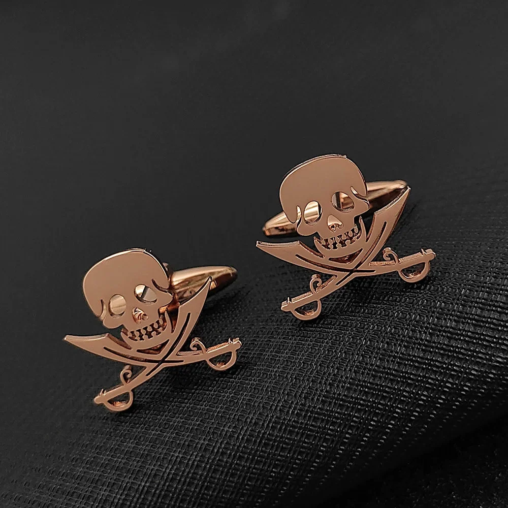 Gemelos de calavera de acero inoxidable para hombres, gemelos de esqueleto de doble cuchillo gótico, accesorios de joyería, regalo de cumpleaños para novio