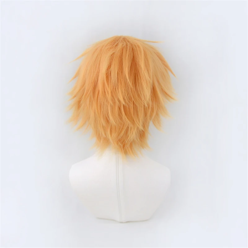 Denji parrucca Costume Cosplay dorato corto soffice strato resistente al calore capelli sintetici Halloween