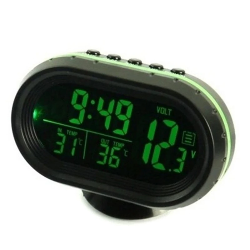 12V Car Digital Thermometer Voltmeter Clock Alarm Monitor Multifunctional for Auto Meter Clock Temperature Gauge