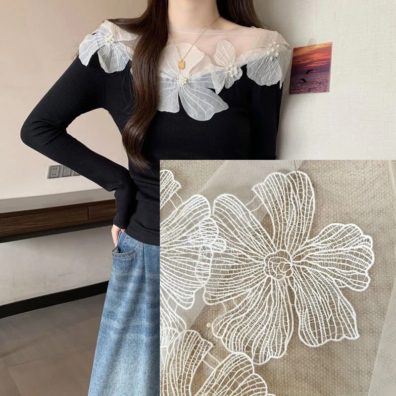 Elegant White Floral Lace Embroidery Patches-Intricate Fish Line Design for Wedding Dress&DIY Fashion Decor, Wedding Accessories