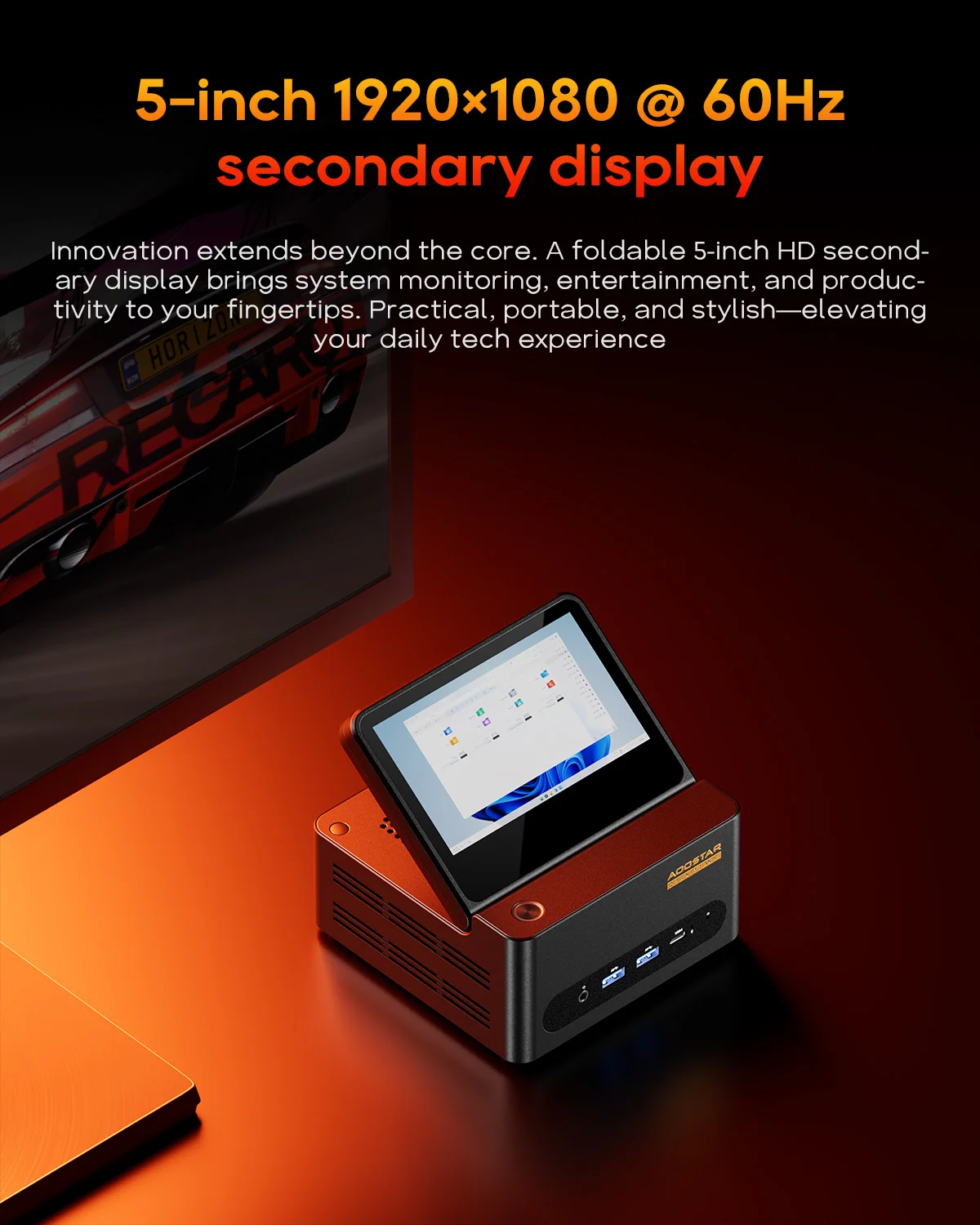 Aoostar Mini Pc G-FLIP AMD Ryzen AI9-HX370 Desktop 5 "Tela ribaltabile USB4 OCuLink Wi-Fi7 Computer desktop Mini Pc per giochi di lavoro