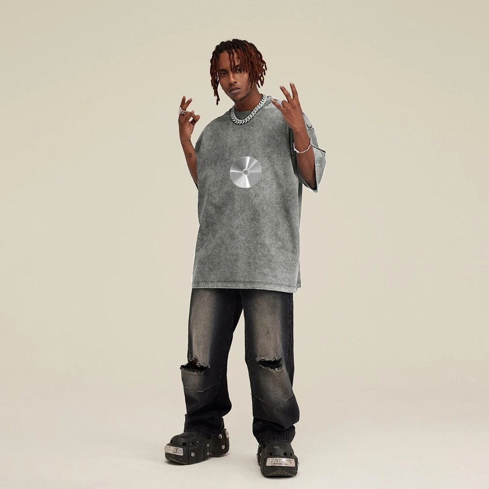 

Cotton Women's Y2K Tee Oversized Distressed TeeY2K TrendyComfortable Daily WearSilver Disc GraphicStreetwear