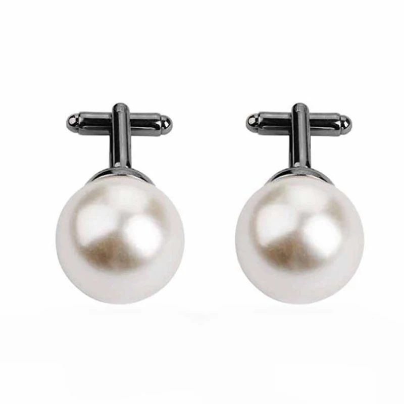 Beads Cufflinks For Men Round White Imitation Pearl Cuff Link Women Suit Concise Business Cufflink Wedding Party Cuflink Gift