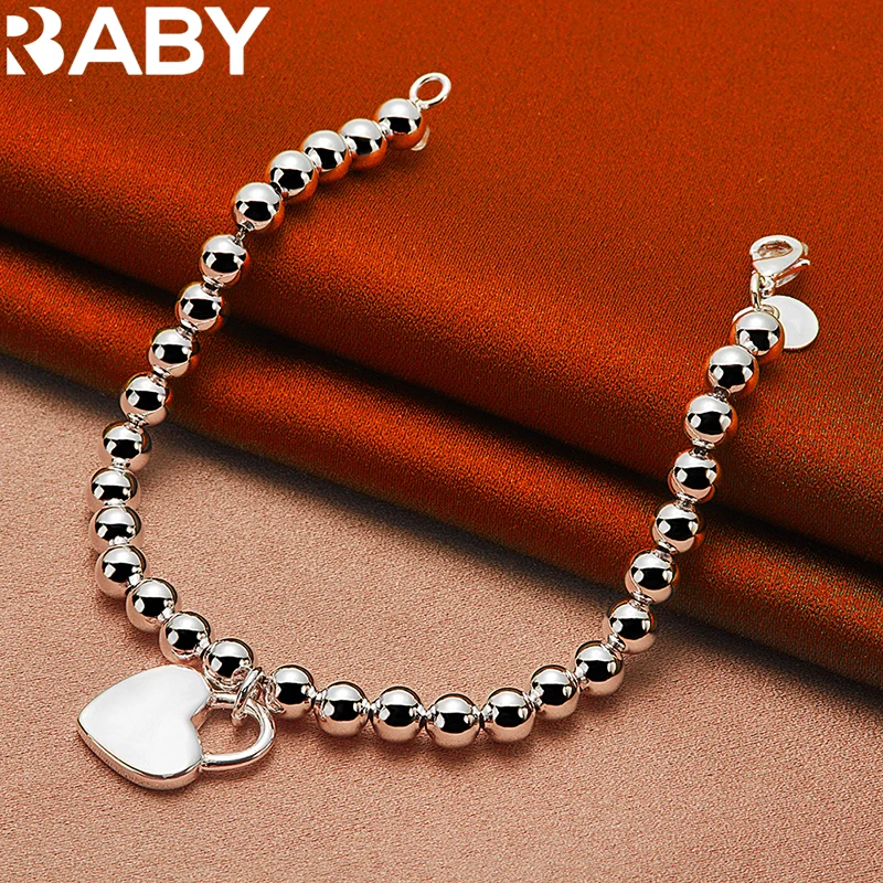 

925 Sterling Silver Bracelets Charm Heart Lock 6mm Smooth Beads Chain For Women Men Wedding Party Christmas Gift Fashion Jewelry