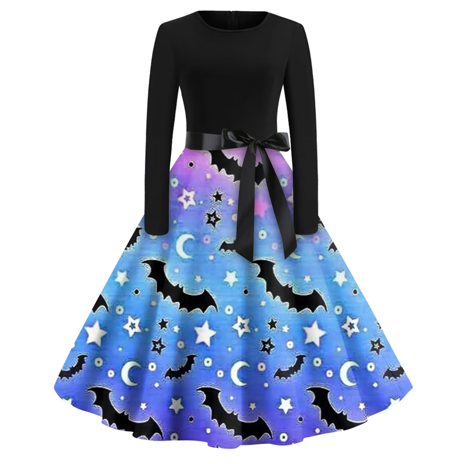 2024 New Women\'S Vintage Classic Dress Long Sleeve Print Round Neck Swing Dress Dresses For Women Ropa De Mujer платье женское