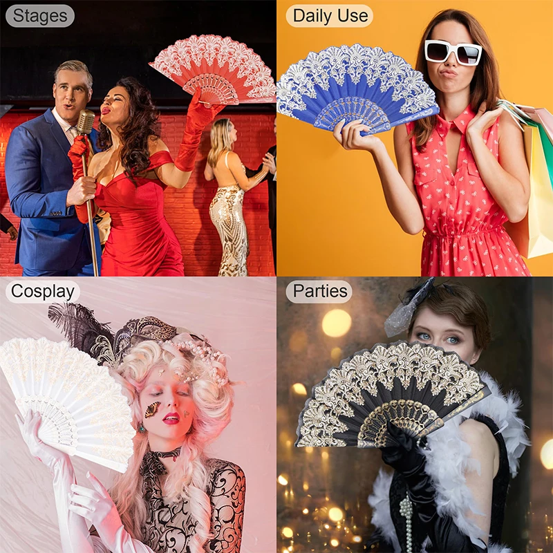 1 قطعة مروحة يدوية رائعة بإطار بلاستيكي عتيق مروحة قابلة للطي مروحة محمولة لرقصات الزفاف #3