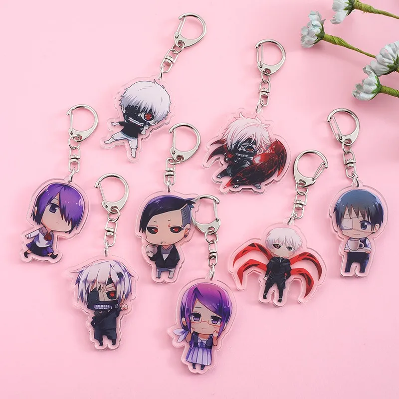 8 Piezas de Figuras de Anime Tokyo Ghoul, Llavero Acrílico para Coche, Colgante Bonito para Mochila, Accesorios Divertidos para Bolsos, Decoración, Regalos Festivos