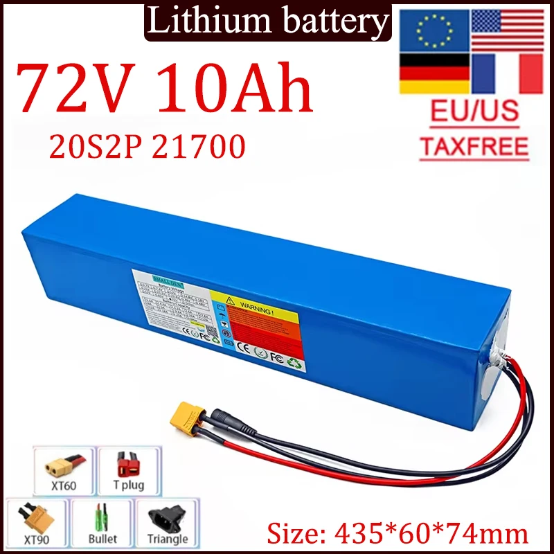 72V 10Ah 21700 lithium battery pack 20S2P rechargeable battery 0-2000W suitable for 84Vwith built-in 30A BMS Power tools battery