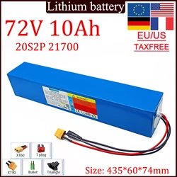 72V 10Ah 21700 lithium battery pack 20S2P rechargeable battery 0-2000W suitable for 84Vwith built-in 30A BMS Power tools battery