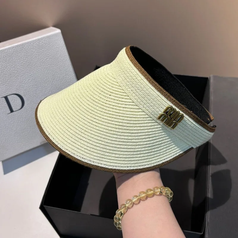 

Корейский стиль, соломенный солнцезащитный козырек из рафии, легкая складная пляжная шляпа с буквенным принтом, регулируемая уличная повседневная кепка, бесплатная доставка ​ ​