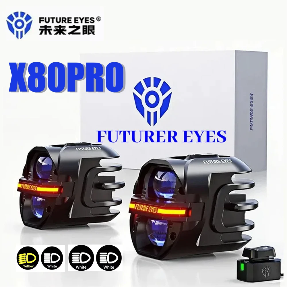 Future Eyes X80 Pro – superjasne reflektory do motocykla, żółto-białe światła z możliwością zmiany barwy, lampa stroboskopowa, światło ostrzegawcze, 12 V, uniwersalne. — 2