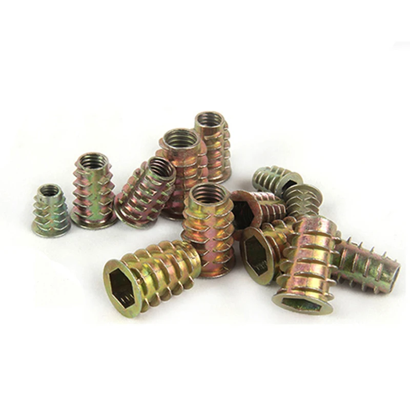 1/4 3/8 5/16 M4 M5 M6 M8 Furniture Nut Zinc Alloy Hex Drive Insert Nuts Woodworking Wood Insertnut for Table Desk Chair Bed