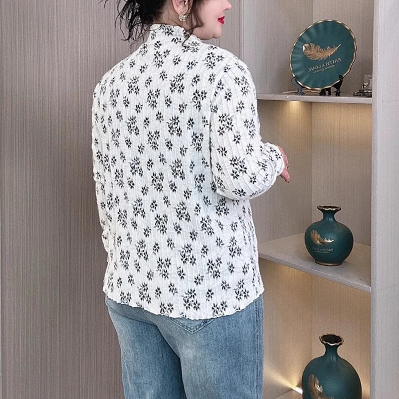 Plus size bloco de cores jacquard meia alta pescoço topo feminino casual chique primavera outono nova chegada design exclusivo