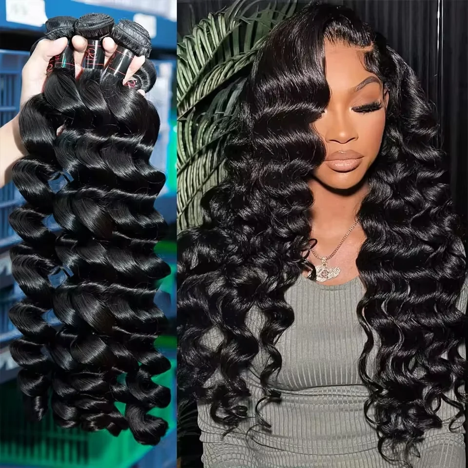 Extensions de Cheveux Humains Brésiliens Remy Vierge Non Traités, Ondulés et Profonds, 30-32 Pouces, 3 ou 4 Paquets