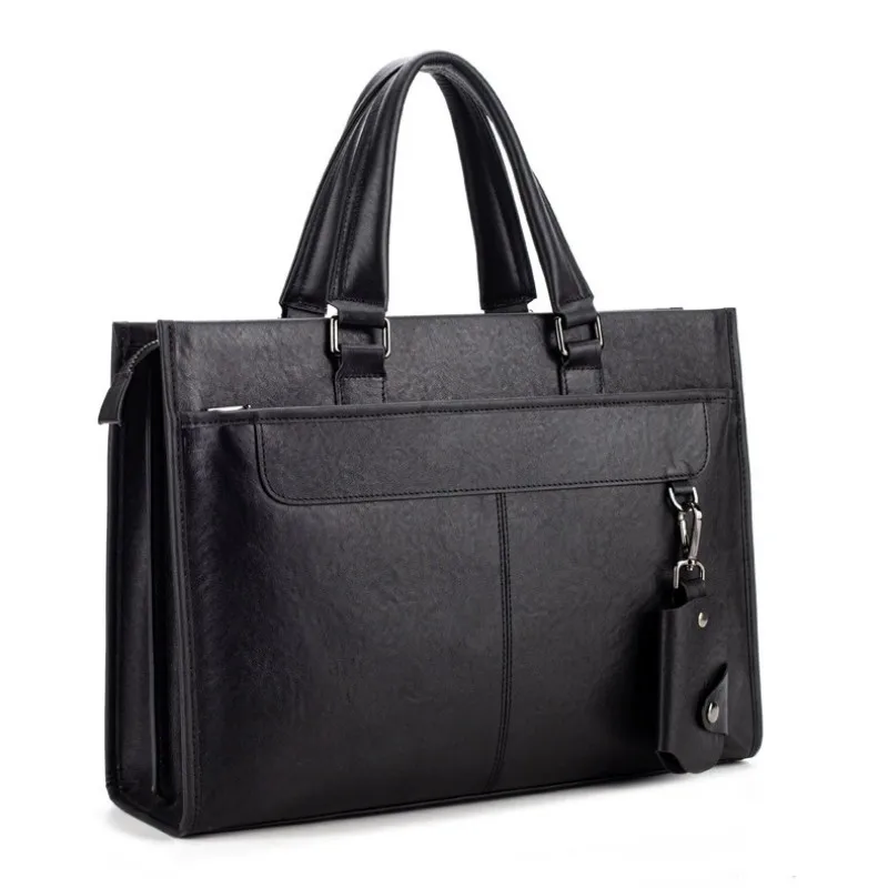 

New Men's Handbag Leather Briefcase Large Capacity Business Trip Computer Bag Document Case with a Detachable Key Bag