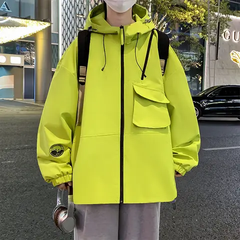 남성용 단색 후드 캐주얼 재킷, 야외 방풍 루즈 코트, 청소년 스트리트웨어 탑 파카 의류, 2025 용수철 가을 신상