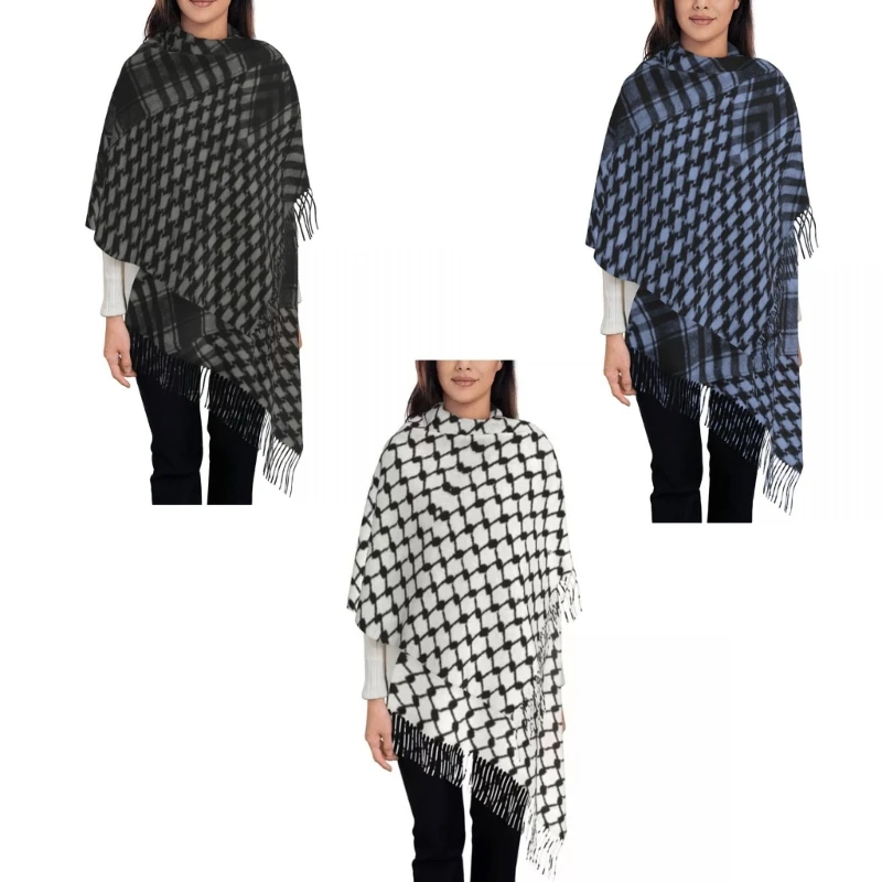 New Islamic Keffiyeh with Long Tassels Outdoor Lightweight Palestine Scarf for Adult