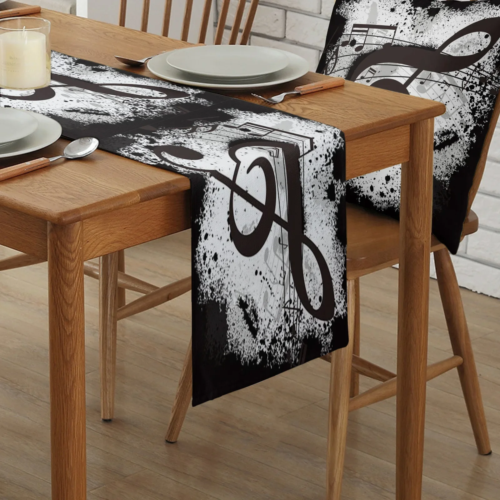 Music Notes Dot Drop Quaver Black Splash Ink Art Linen Table Runners Kitchen Dining Table Decoration Wedding Party Supplies