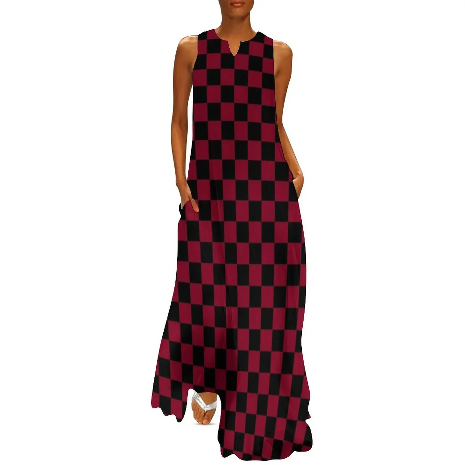 

Black and Burgundy Red Checkerboard Long Dress summer dress women 2024 clothes for women Dance dresses