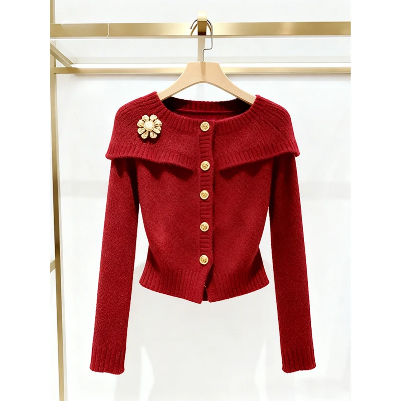 

Осень-зима вязаный Cisas красный плащ Sle женский свитер пальто Caro Faion длинный свеч круглый Ne теплый на одной пуговице