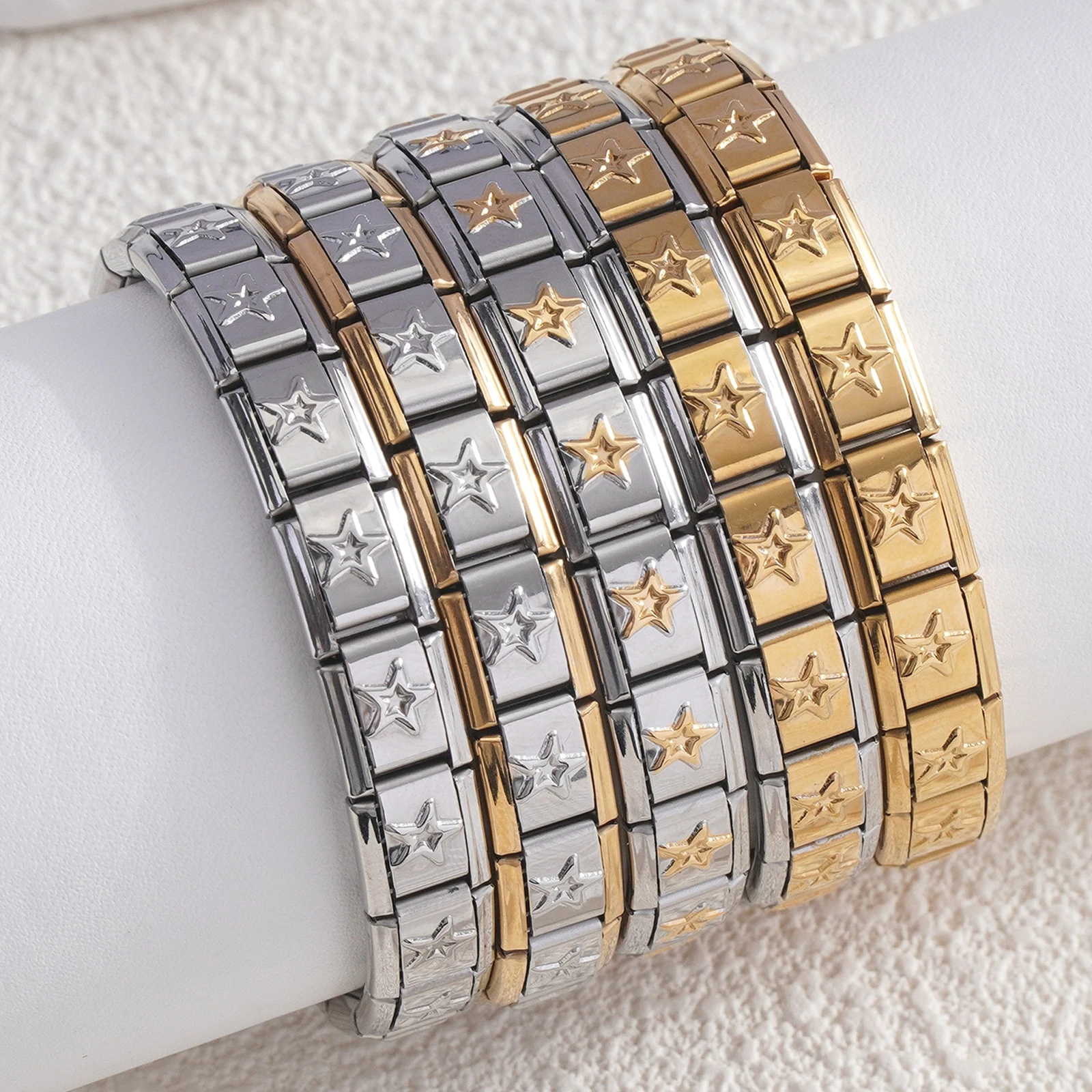 9mm Hollow Stars Italian Stainless Steel Modular Elastic Bracelets for Woman Men DIY Making Fashion Gifts Jewelry