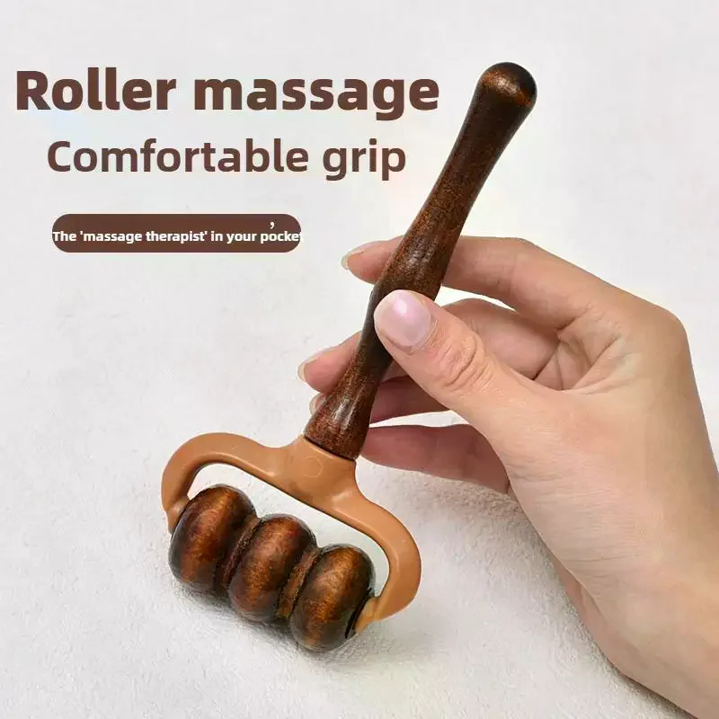 Wooden Massage Roller Handheld Muscle Relief For Neck, Shoulders, Head Promotes Circulation Home & Office Use