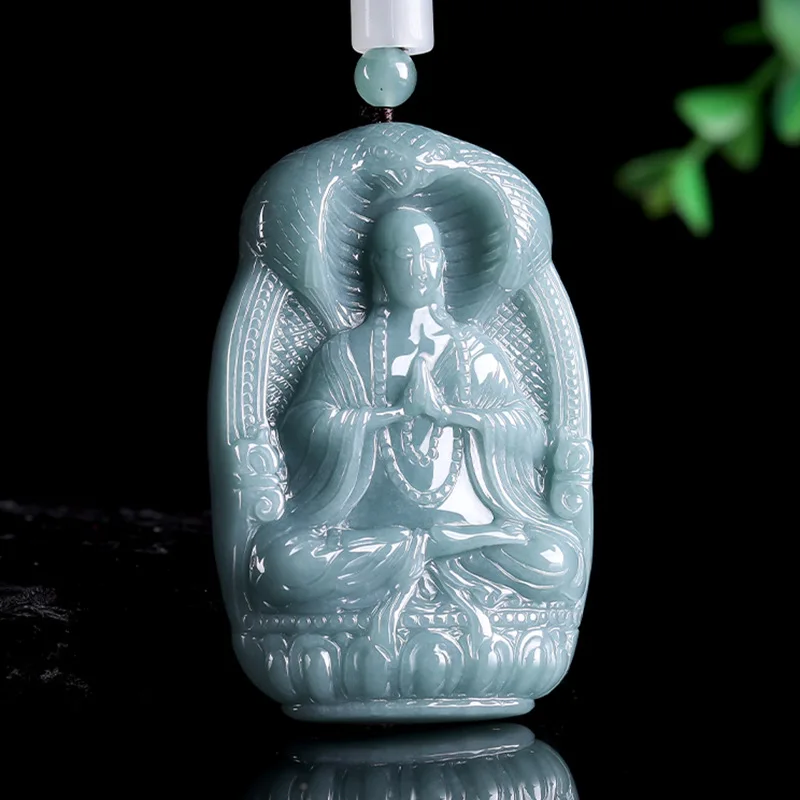 

Натуральный жадеит класса А с синей водой Ksitigarbha Bodhisattva, кулон из ледяного нефрита, подвески для мужчин, женские украшения