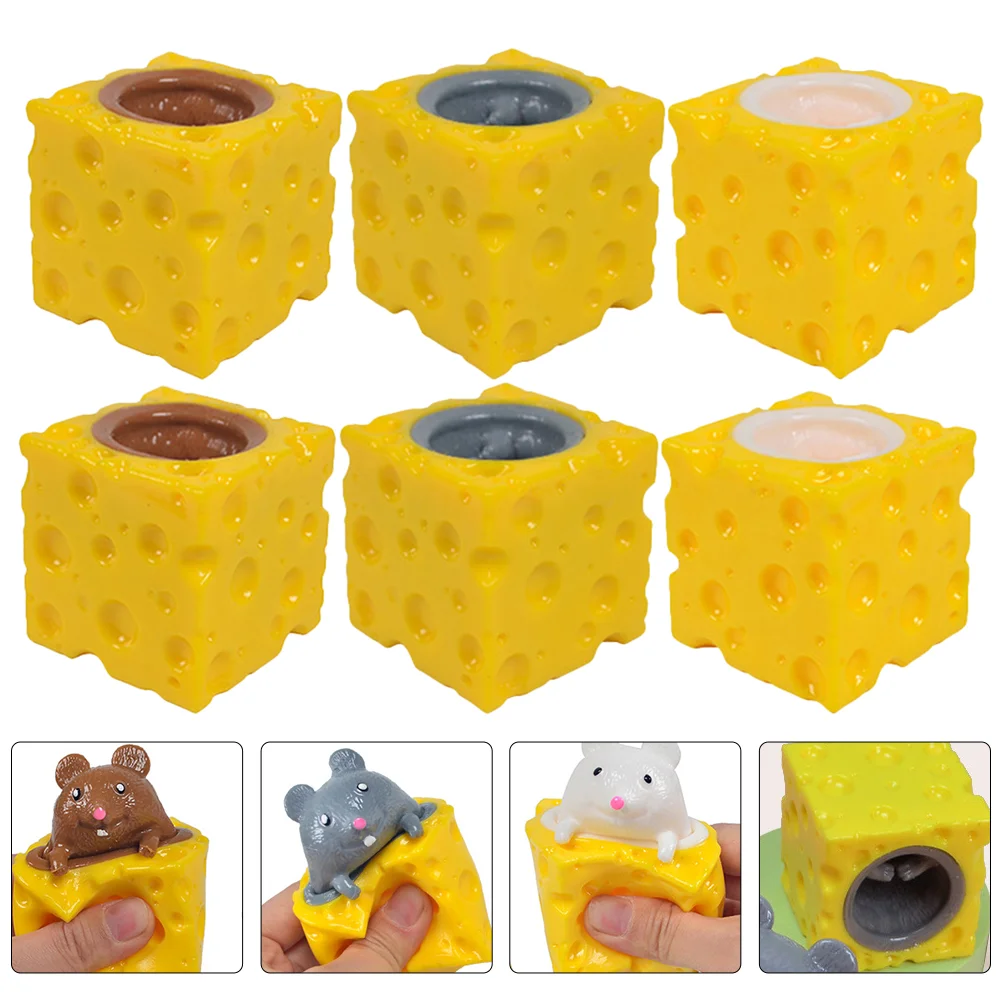 

6 Pcs Pinch Music Cheese Toy Mouse Decompression Squeeze Toys Supple Stress Reliever