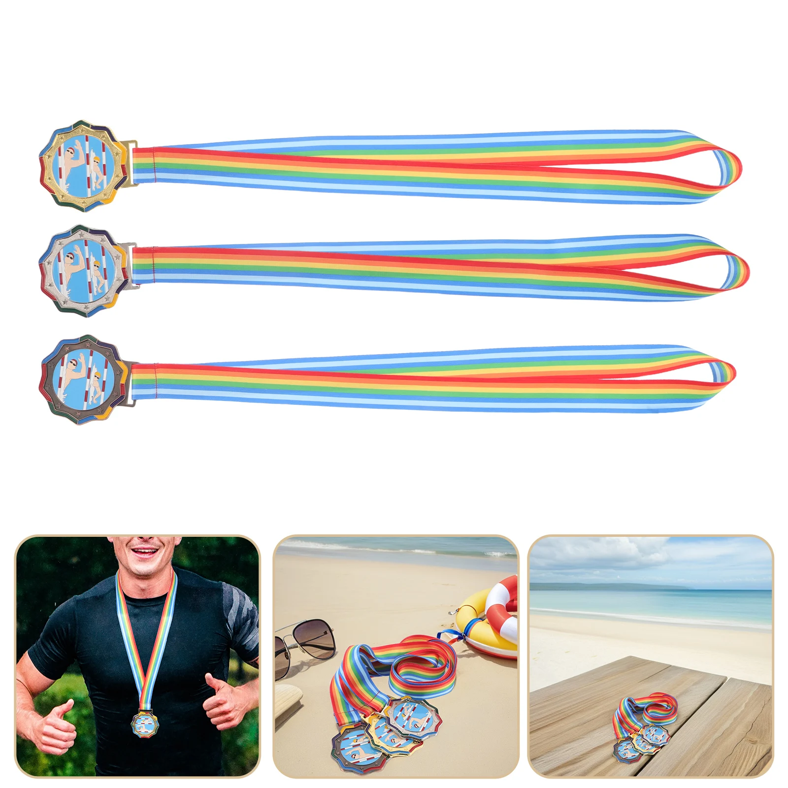 

3pcs Swimming Medals Kids Sports Metal Gold Silver Bronze Zinc Alloy Reward Awards For Competitions Lightweight Durable Party