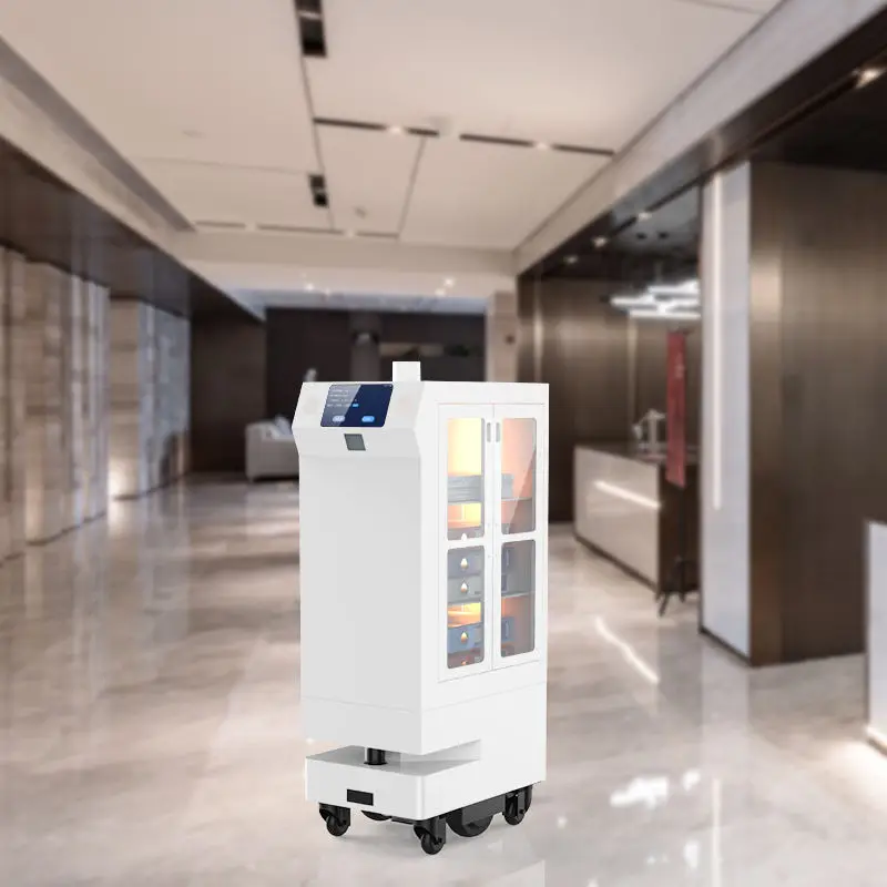 Longermay New Arrive Hotel Food Robot Coffee Shop Restaurant Waiter Server Robot Car for Office Building Service