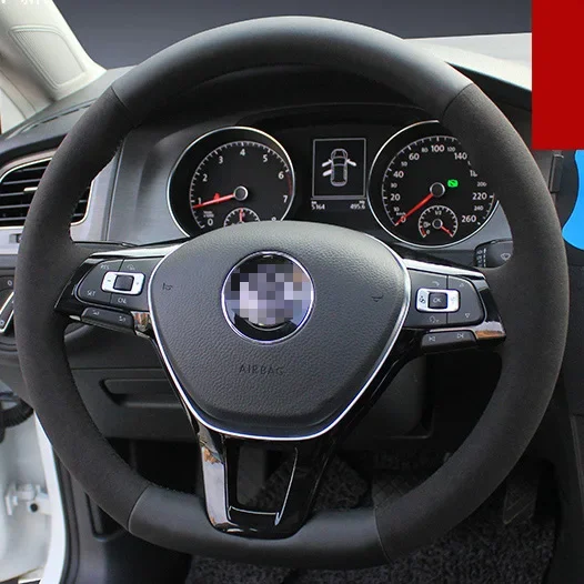 For VOLKSWAGEN Polo High Quality Hand-stitched Anti-Slip Black Leather Black Thread DIY Steering Wheel Cover