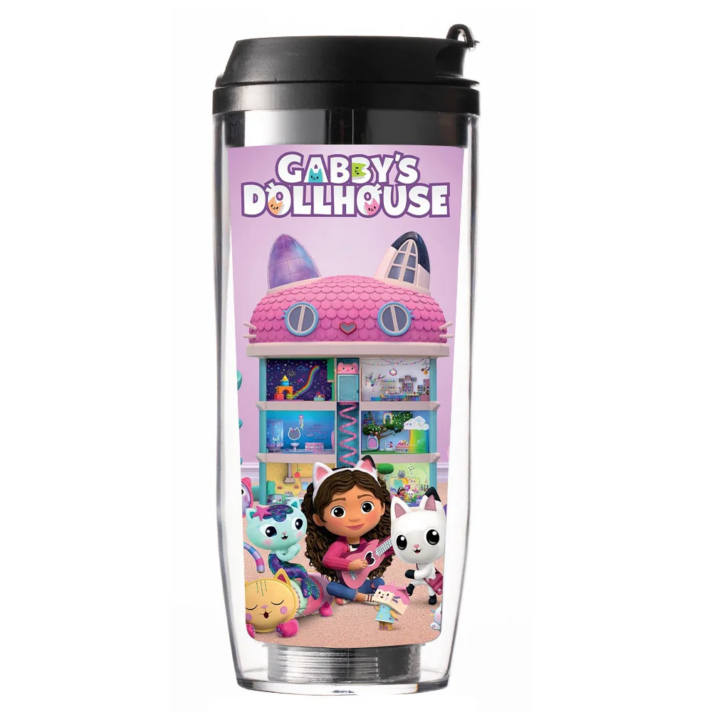 350ml Gabby Dollhouse Children Sports Water Bottle Anime Figure Cartoon Mercat Outdoor Plastic Portable Water Cup Boy Girl Gift