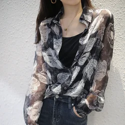 Fashion Printed Turn-down Collar Button Loose Casual Shirt 2023 Autumn New Plus Size Long Sleeve Tops Commute Women's Blouse