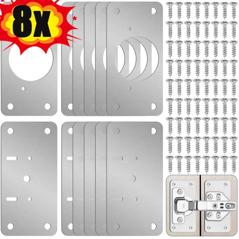 

2/8pcs Hinge Repair Plate Cupboard Door Hinge Mounting Tool Furniture Cabinet Hardware Stainless Steel Hinge Fixing Plate Kits