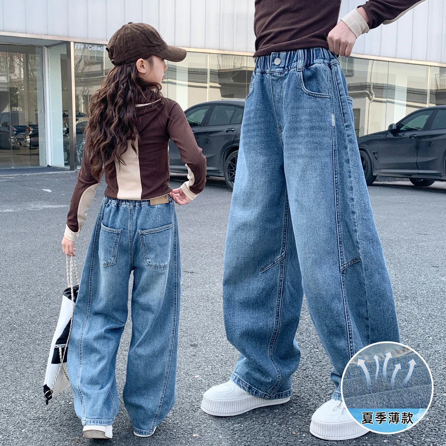 Big Girls Light Blue Denim Simple Straight Jeans with Patchwork Casual Fashion Wear for Kid Tweens 4-14 Y Spring Summer Daily