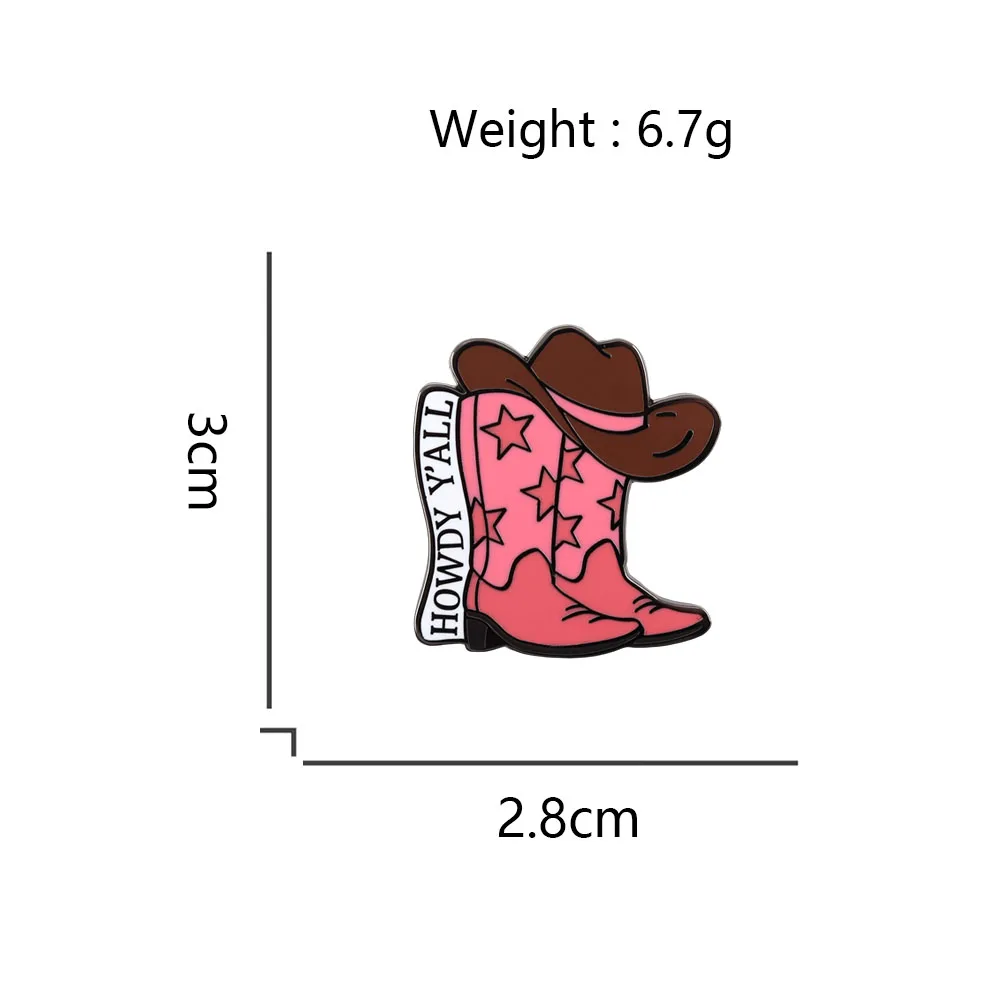 Amerikanischer Western-Stil, rosa Cowboy-Stiefel-Brosche, HOWDY Y'ALL, Retro-Abzeichen, ländliche Kultur, Metallnadel, Rucksack-Dekoration, Emaille-Nadel – Detail 2