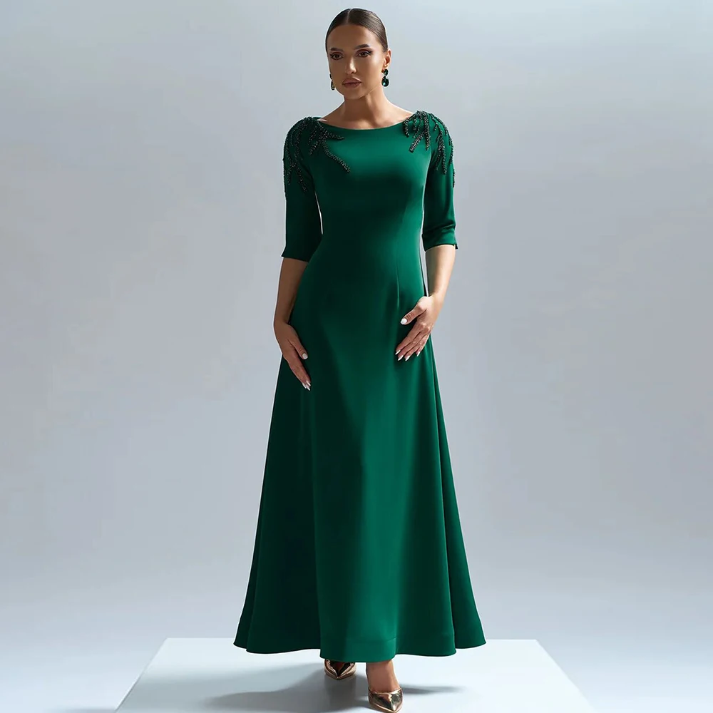 

Classic Mother Of The Bride Dresses Blackish Green Satin Beading Bespoke Occasion Gown A-line Scoop Neck Midi Dresses 2024