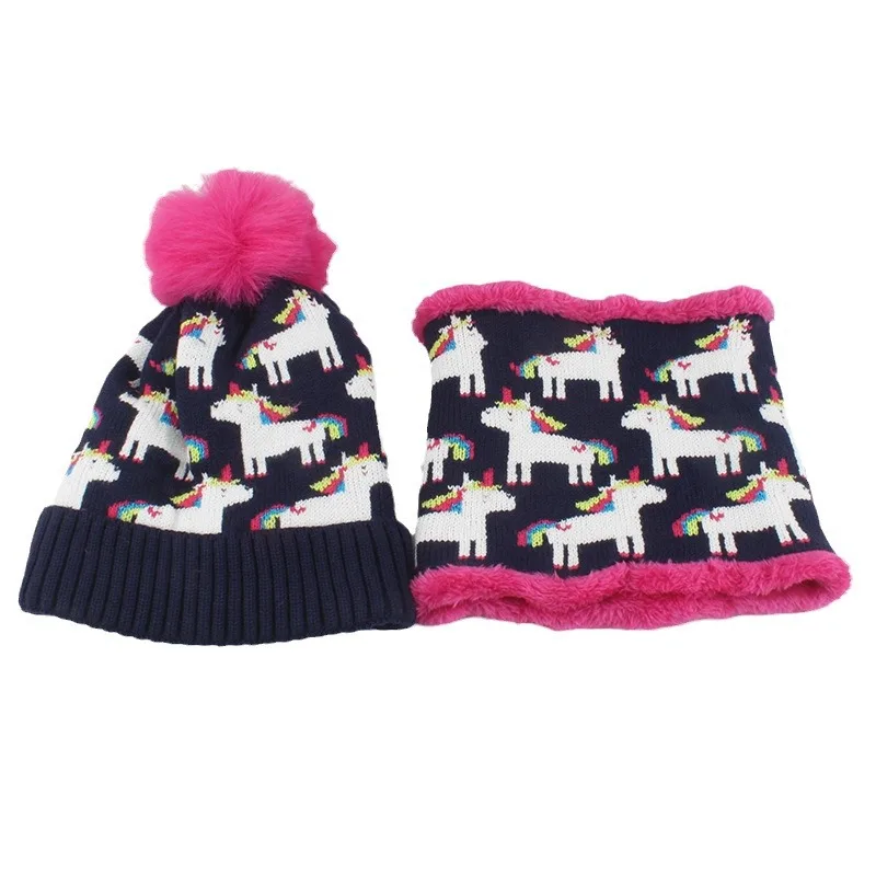 Miniso 秋と冬の子供用リトルポニー帽子スカーフセット幼児と子供ぬいぐるみ帽子冬暖かいウール帽子