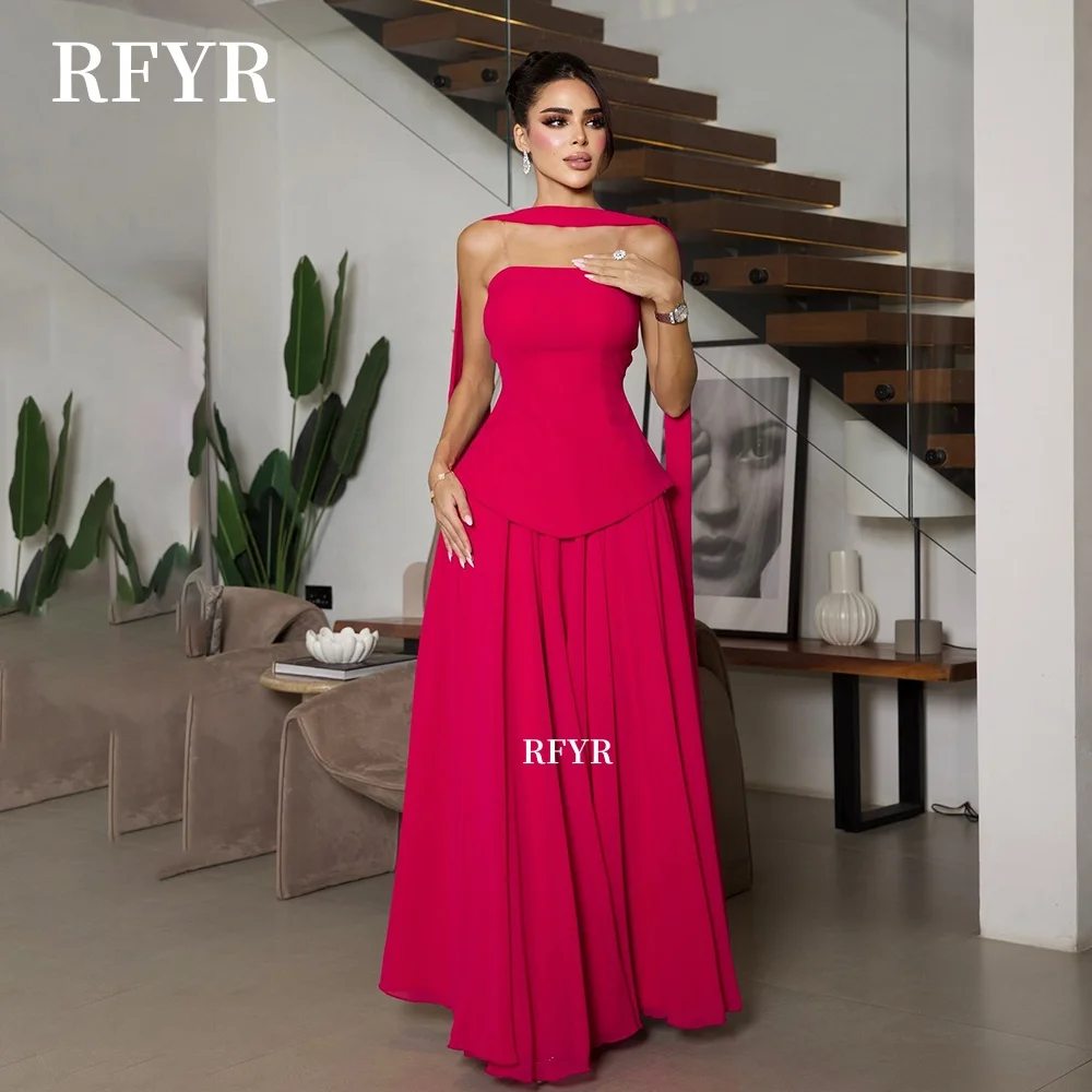 

RFYR Red Prom Dress with 3D Flowers Mermaid Evening Dress Crepe Party Dress Celebrity Gala Dress for Women Customized