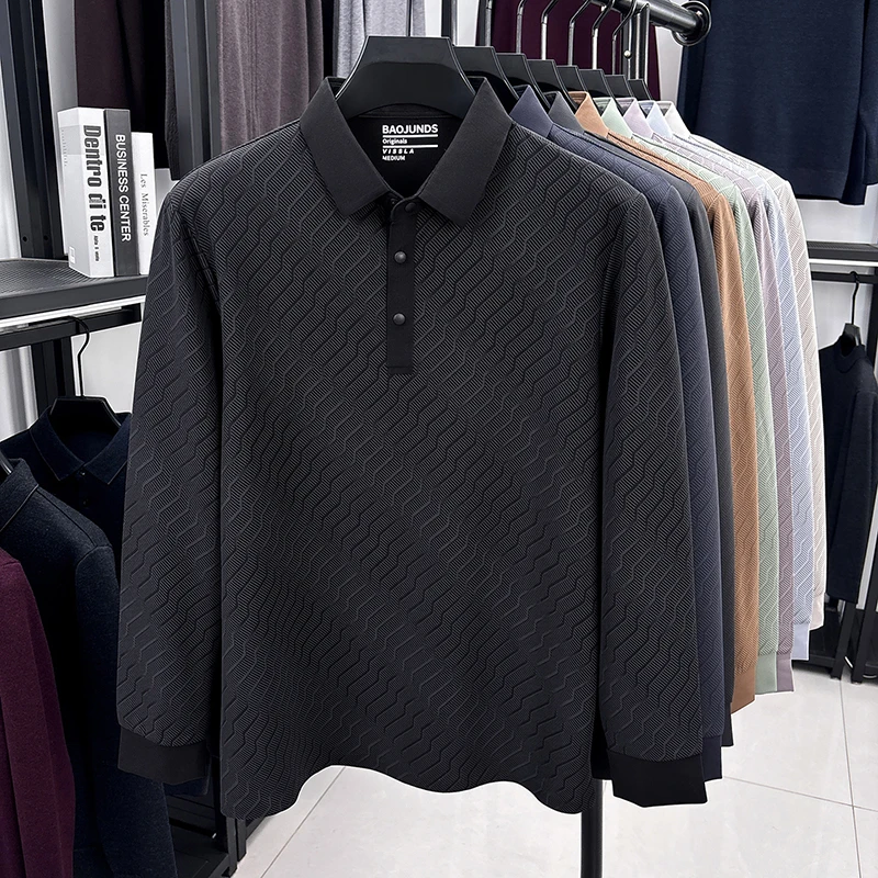 Designer-Marken-Poloshirt für Herren mit Aufdruck, Herbst-Neuheit, Lässiges Einfarbiges Langarm-Revers-T-Shirt, Luxuriöse Business-Herrenbekleidung – Detail 14