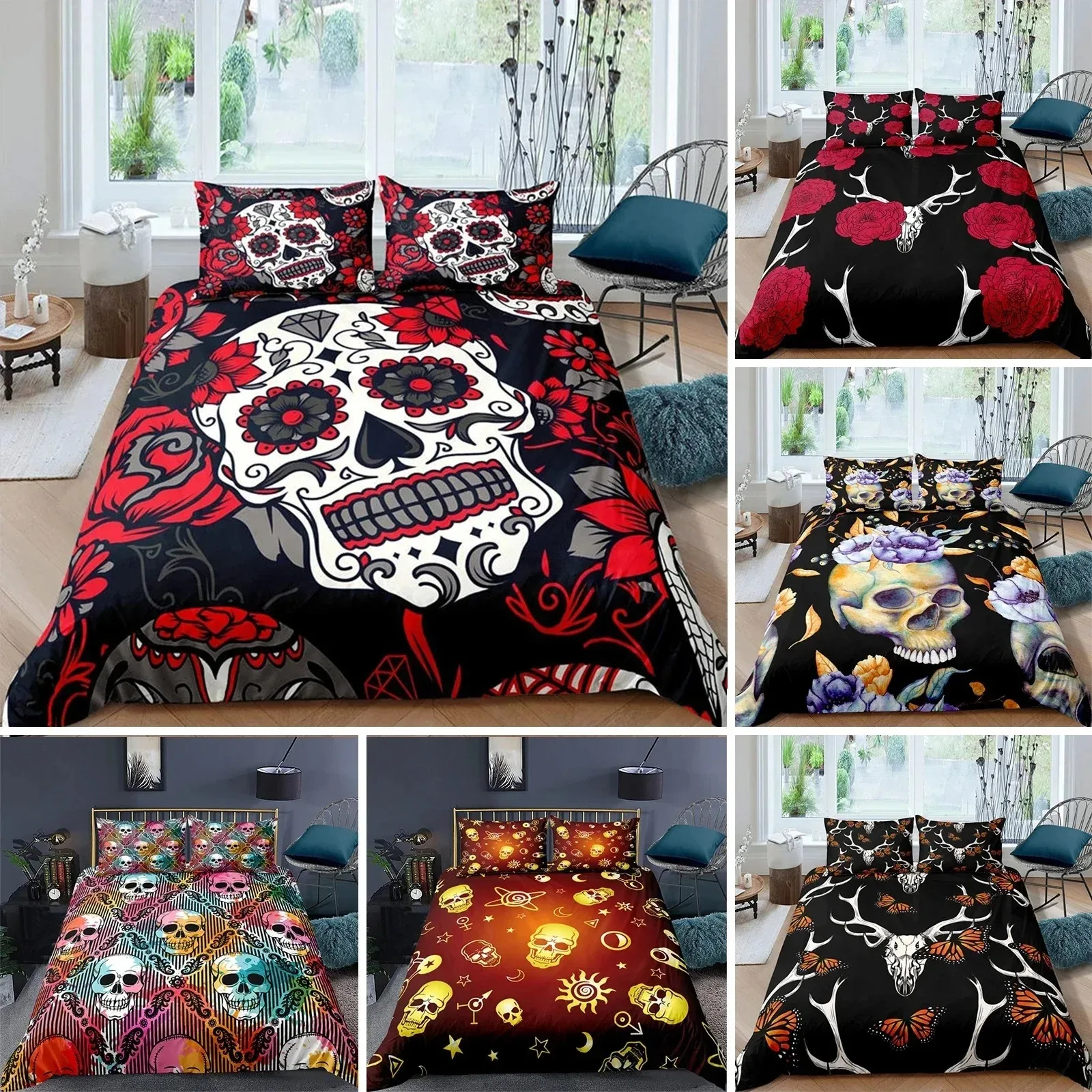 

3D Printed Gothic Skull Bedding Set Duvet Cover Bedroom Comforter Covers Single Twin King Size Quilt Cover Home Textile