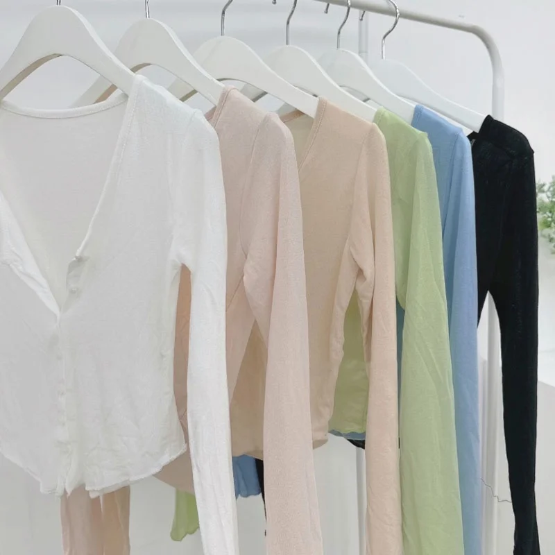 Autumn Winter Sexy Fce V-Ne Open Cardigan Women's Slim Fit Base irt Breathable Comfortable Korean Sle Pure Color Top