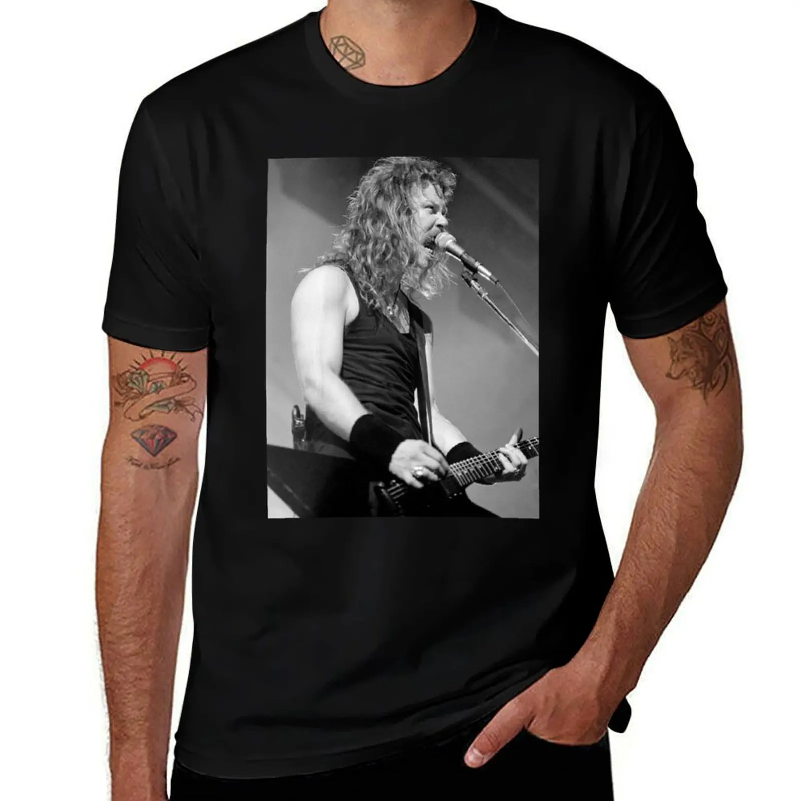 

James Hetfield - BW Photograph T-Shirt sweat anime croswit shirt man plain white t shirts men