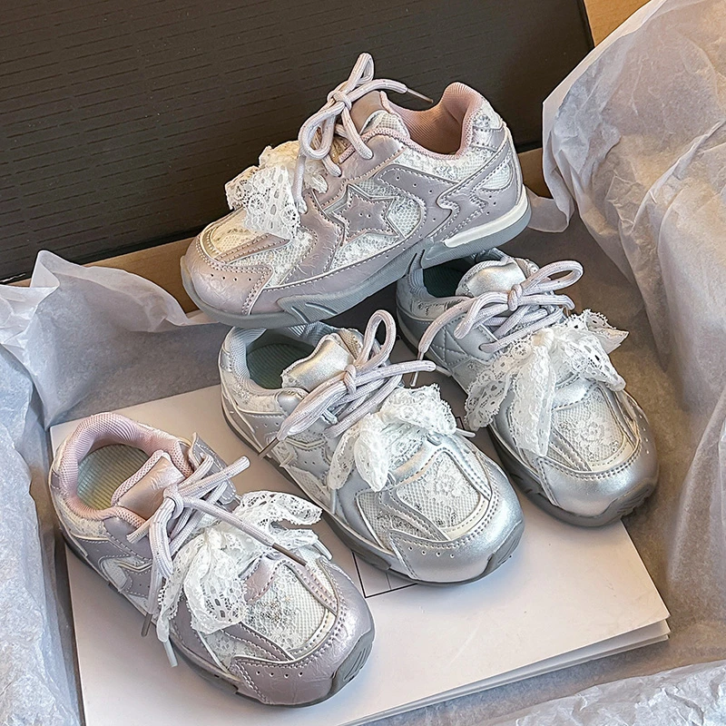 

Spring Autumn Children's Boy Girls Microfiber Leather Thin Bottom Running Shoes Toddler Shoelaces Non-slip Training Sneakers