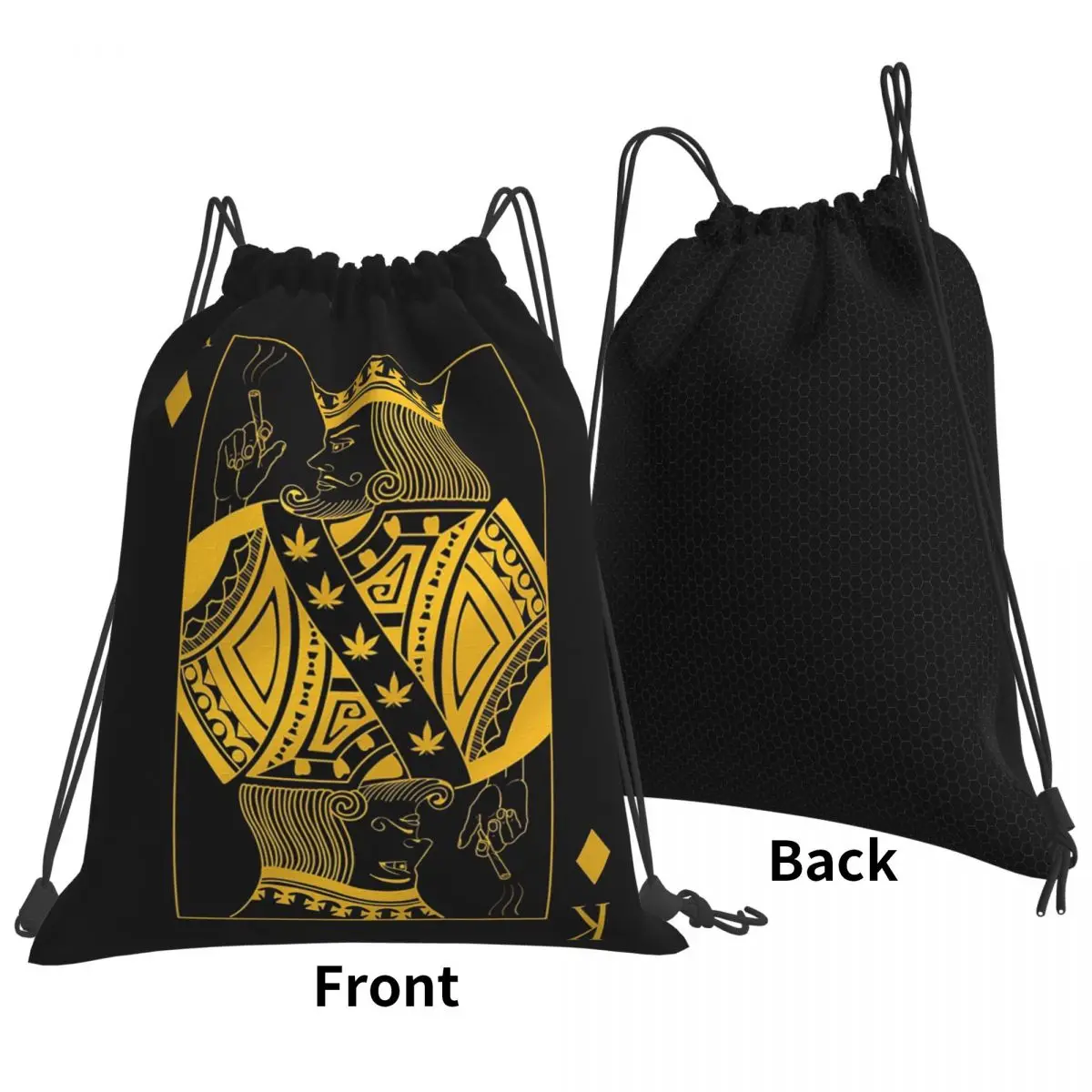 King Of Diamonds Black Poker Playing Card Backpacks Fashion Drawstring Bags Sports Bag Book Bags for Man Woman Students
