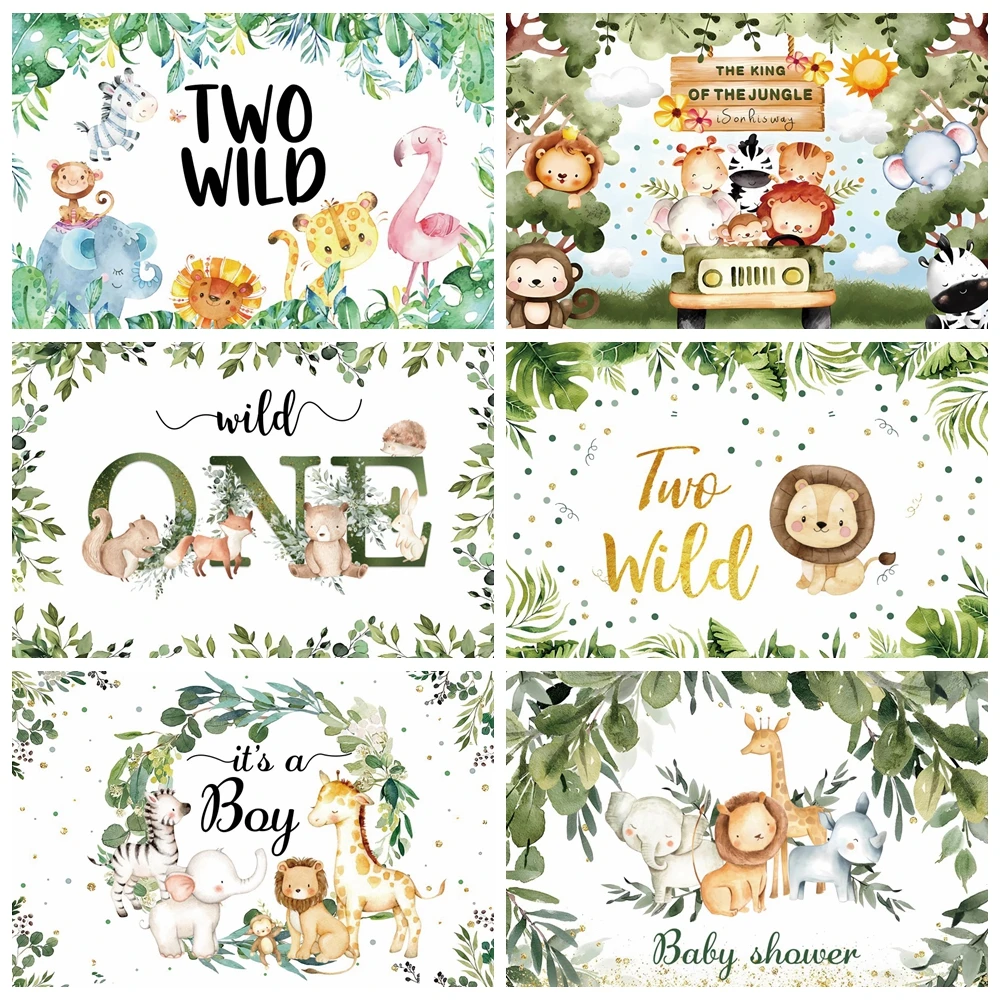 Tropical Jungle Safari Animal Boy Girl 1st Birthday Decoration Backdrop Wild One Baby Shower Customized Photography Background