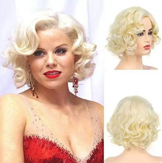 

Synthetic Wavy High Temperature Cosplay Wigs For Women Short Curly Blonde Wave Wig Fiber Daily Hair